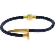 Celikchi Unisex Çivi Model Gold Renk Detay Lacivert Bileklik