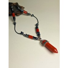 Ayre Style Doğal Taş Bohem Erkek Uzun Kolye - Jasper Doğal Taş Ipli Bohem Uzun 65CM Çivi Kolye Uçlu Erkek Kolye