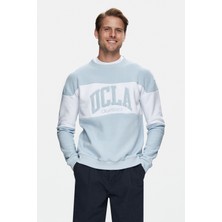 Ucla ARCHER Gök Mavi Bisiklet Yaka Pamuklu Nakışlı Loose Fit Erkek Sweatshirt