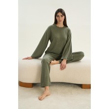 Kadın Uzun Kol Haki Viskon Pijama Takım C7T8N9O51