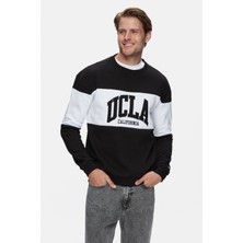 Ucla ARCHER Siyah Bisiklet Yaka Pamuklu Nakışlı Loose Fit Erkek Sweatshirt