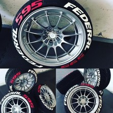 Performance Stickers Lastik Yazısı Federal 595 Araç Lastik Stickeri 8Adet Büyük Boy 31 mm Tüm Lastik Yanaklarına Uyumlu