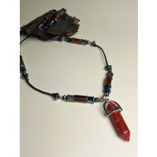 Ayre Style Doğal Taş Bohem Erkek Uzun Kolye - Kaplan Gözü Doğal Taş Ipli Bohem Uzun 65CM - Çivi Kolye Uçlu (3cm) Erkek Kolye - Kaplangözü Uzun Kolye