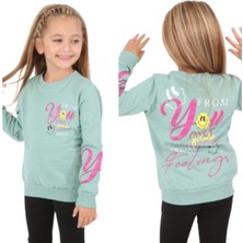 Kız Çocuk You Only Önü Arkası Yazı Resim Desenli Yeşil Renk Şardonlu Sweatshirt