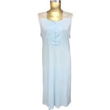 TUBA-7123-BAYAN Sıfır Kollu Dantelli Patlı GECELIK-7123-MAVI