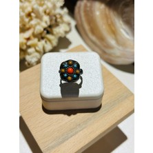 Luna Jewellery Firuze ve Mercan Doğal Taşlı Otantik Gümüş Yüzük