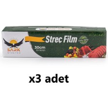 Şark Streç 30 cm x 100 Metre 8 Micron Kutulu Kayar Bıçaklı Polietilen Gıda Tipi Streç 3 Adet