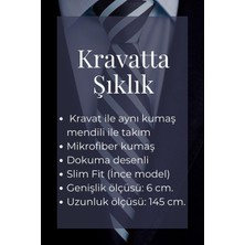 Gaffy Beyaz ve Füme Şal Desenli Siyah Dokuma Kumaş Mendilli Slim Fit Kravat // SDK-240806