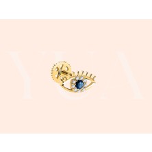 Yua Jewelry Pırlanta ve Safir Taşlı Göz Nazar 14 Ayar Altın Kıkırdak/tragus Piercing Küpe