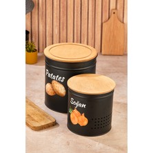 2 Katlı Ahşap Kapaklı Metal Patates Soğan Kovası - Sebzelik - Patates Soğanlık Sepeti