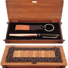 Mepa Tedarik Ahşap Kutulu Bakır Roller Kalem Ve Taba Anahtarlık Set