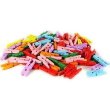 Mepa Tedarik 100'Lü Renkli Ahşap Mandal 2.5cm (12'Li Paket-1200 Adet)