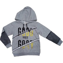 İrem Çocuk Giyim Kız Çocuk Good Day Yazı Desenli Kolu File Detaylı Gri Renk Kapüşonlu Sweatshirt