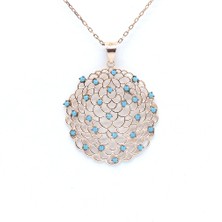 Canka Firuze Taşlı Madalyon Gümüş Kolye