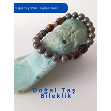 Doğal Taş Bileklik - Pirit ve Kaplan Gözü Doğal Taşı Esnek Bileklik - Hediye Bileklik