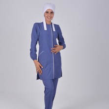 Fırtına Mavisi Soft Likra Hemşire Doktor Tesettür Üniforma Takım