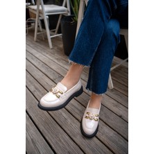 Laminta Drive Nude Kalp Detaylı Gold Tokalı Kadın Loafer Makosen