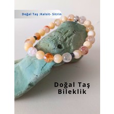 Doğal Taş Bileklik - Sitrin ve Kalsit Doğal Taşı Esnek Bileklik - Hediye Bileklik