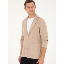 Cacharel Erkek Kahverengi Slim Fit Düğmeli Ceket Yaka Triko Hırka 50296340-VR122