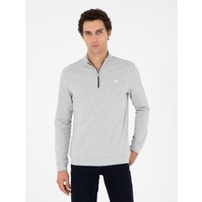 Cacharel Erkek Gri Melanj Regular Fit Pamuk Karışımlı Yarım Fermuarlı Sweatshirt 50294015-VR086