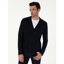 Cacharel Erkek Lacivert Slim Fit Yün Karışımlı Kruvaze Triko Hırka 50296283-VR033