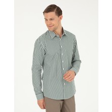 Cacharel Erkek Koyu Yeşil Slim Fit Pamuklu Çizgili Gömlek 50291360-VR079