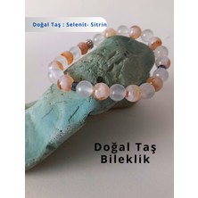Doğal Taş Bileklik - Sitrin ve Selenit Doğal Taşı Esnek Bileklik - Hediye Bileklik