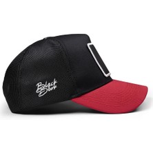 BlackBörk V1 Trucker Samuray - 10 Kod Logolu Unisex Kırmızı Siperli-Siyah Şapka