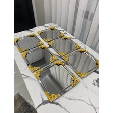6'lı Lüx 4 Köşesi Çiçekli Kare Gümüş Kaplama Model Çay,kahve,ikram Servis Sunum Tepsisi 21X21