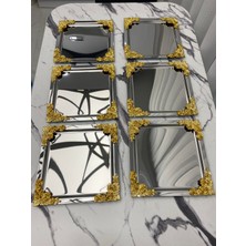 6'lı Lüx 4 Köşesi Çiçekli Kare Gümüş Kaplama Model Çay,kahve,ikram Servis Sunum Tepsisi 21X21