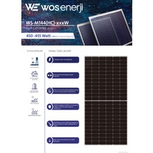 Wos Enerji Güneş Paneli Half Cut 455W Watt Monokristal Perc 144 Hücreli Solar Panel