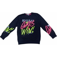 İrem Çocuk Giyim Kız Çocuk Girl Win Yazı Desenli Lacivert Renk Sweatshirt