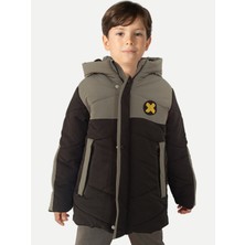 Gri Siyah Su Geçirmez Parçalı Elyaflı Unisex Çocuk Mont