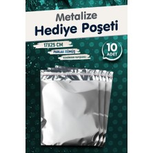 Tuğset Etiket Yapışkanlı Metalize Hediye Paketi Poşeti 17X25CM Gümüş 10 Adet  Yeni Yıl Yılbaşı Hediye Paketi -T1090