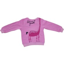 İrem Çocuk Giyim Kız Çocuk Önü Arkası Zürafa Yazı Desenli Pembe Renk Şardonlu Sweatshirt