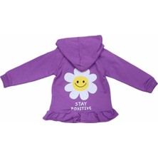 İrem Çocuk Giyim Kız Çocuk Önü Arkası Papatya Desenli Kapüşonlu Mor Renk Sweatshirt