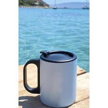 Thermohis Buz Mavisi Çift Katmanlı 304 Paslanmaz Çelik Kulplu 300ML Küçük Termos Bardak Çay Kahve Termosu Travel Mug Kupa