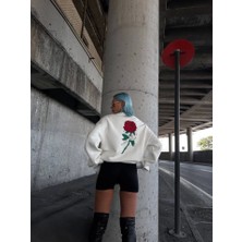 Merry Life Oversize Üç Iplik Bisiklet Yaka Baskılı Sweatshirt - Beyaz