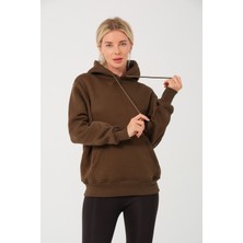 Kadın Haki %100 Pamuk Kordonlu Kanguru Cep Şardonlu Kapüşonlu Kordonlu Regular Fit Sweatshirt