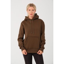 Kadın Haki %100 Pamuk Kordonlu Kanguru Cep Şardonlu Kapüşonlu Kordonlu Regular Fit Sweatshirt