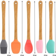 Mis Kitchen 5 Parça Silikon Mini Spatula 21 cm Seti Bambu Saplı Isıya Dayanıklı Pişirme Gereçleri