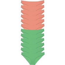 12 Adet Eko Set Likralı Kadın Slip Külot Pudra Yeşil