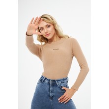Actiwear Baskılı Fitilli Kaşkorse Yarım Balıkçı Boğazlı Body Bluz