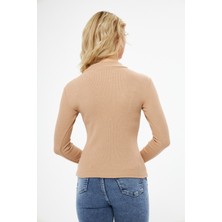 Actiwear Baskılı Fitilli Kaşkorse Yarım Balıkçı Boğazlı Body Bluz