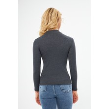 Actiwear Baskılı Fitilli Kaşkorse Yarım Balıkçı Boğazlı Body Bluz