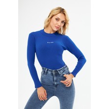 Baskılı Fitilli Kaşkorse Yarım Balıkçı Boğazlı Body Bluz