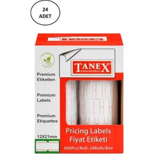 Tanex Fiyat Etiketi Çizgili 12X21 mm Beyaz Motex 24'lü