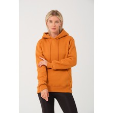 Kadın Tütün %100 Pamuk Kordonlu Kanguru Cep Şardonlu Kapüşonlu Kordonlu Regular Fit Sweatshirt