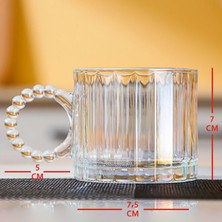 Roslina 6 Adet Cam Boncuk Detaylı Kulplu Çay Kahve ve Sunum Bardağı 250 ml