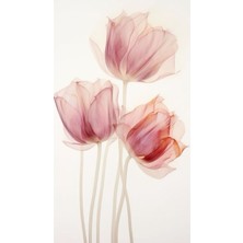 Harikabirev Harikabirev|pembe Rose-Gold Soyut Yaprak Çiçek Kombin |çerçeveli Cam Tablo 3lü Dikey